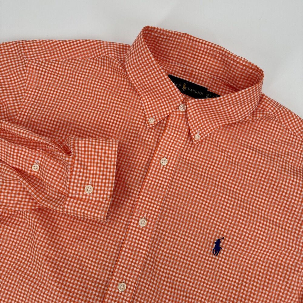 Polo Ralph Lauren Men's XL  Shirt Orange White Check Long Sleeve Button Up